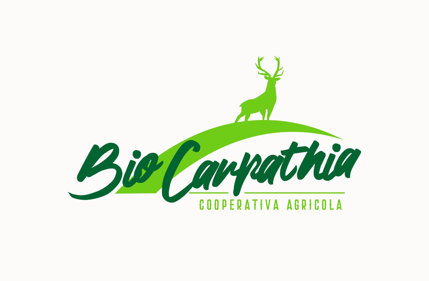 Logo-ul cooperativei agricole Bio Carpathia, cerbul verde pe deal
