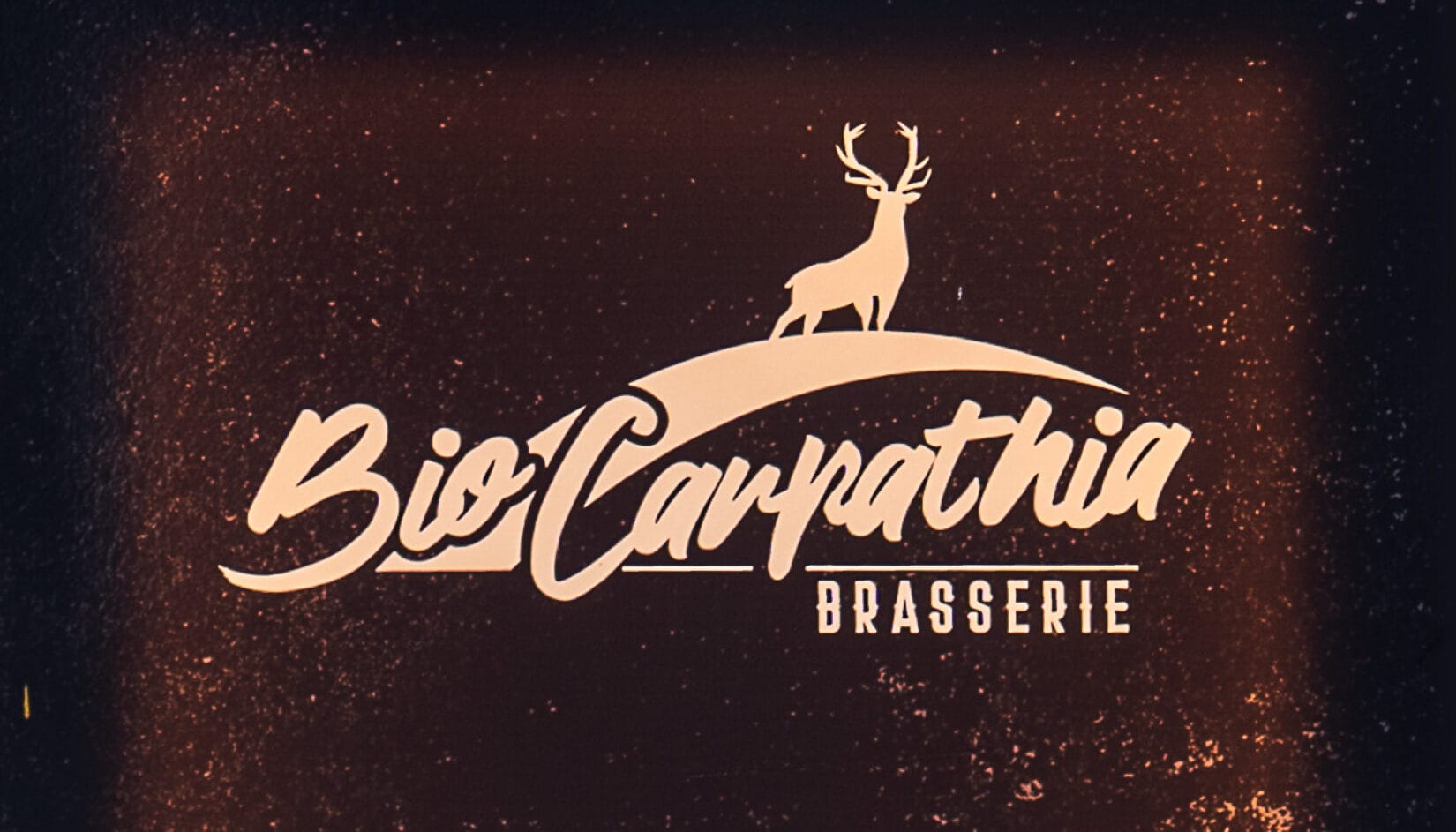 Logo-ul Brasserie Bio Carpathia aplicat pe un panou luminat
