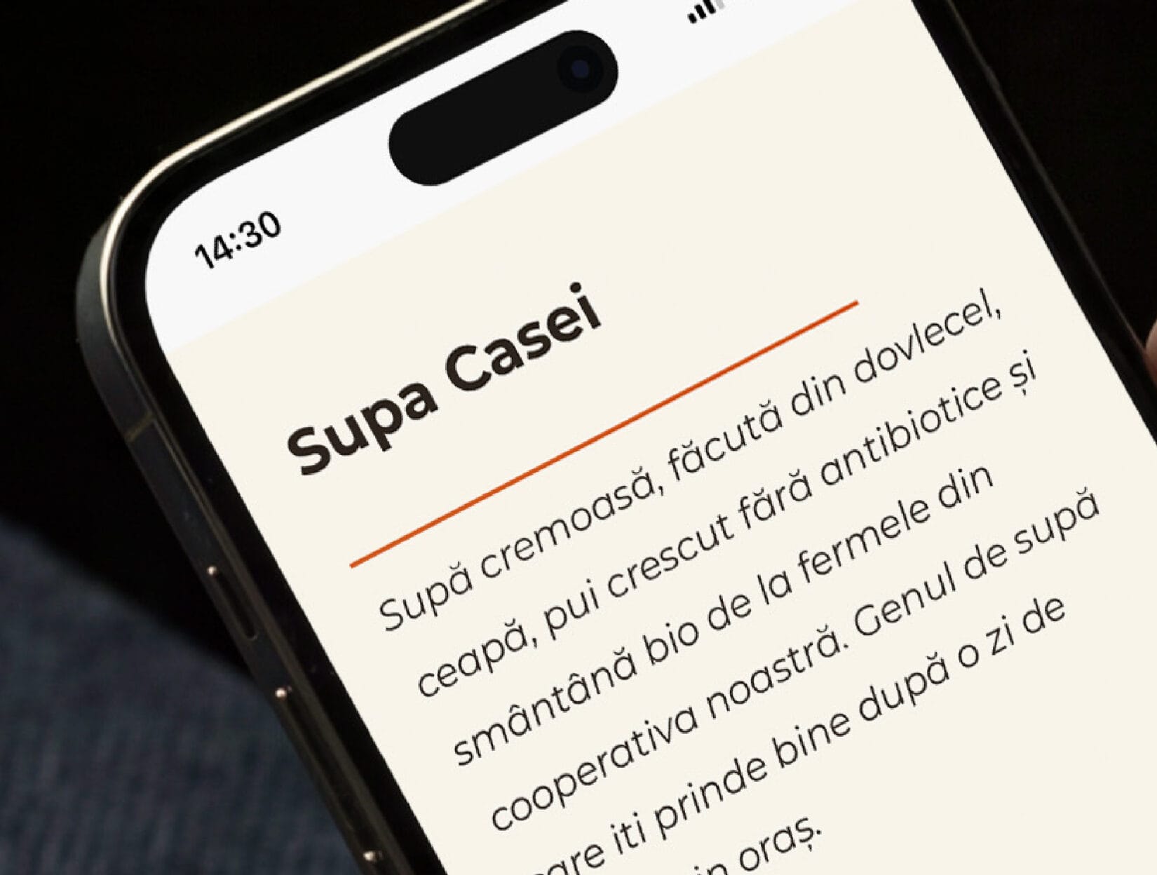 Meniul online al braseriei deschis pe telefon, la descrierea Supei Casei